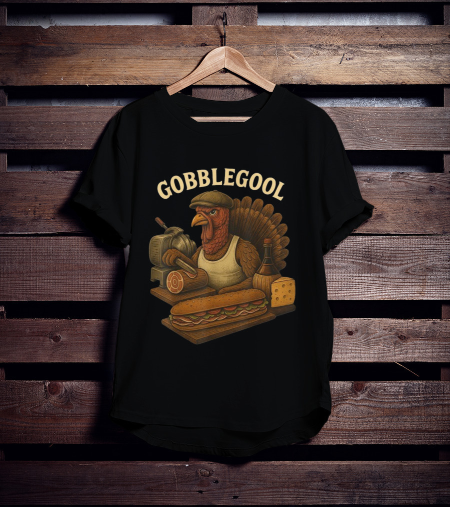 Gobblegool Turkey With Cap Cutting Meat Thanksgiving Sandwich T-Shirt
