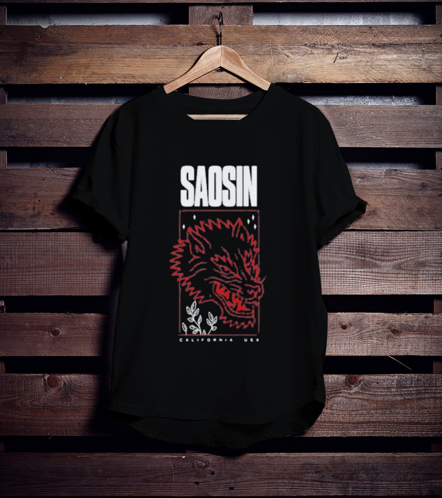 Saosin California USA Wolf Red Outline Design T-Shirt