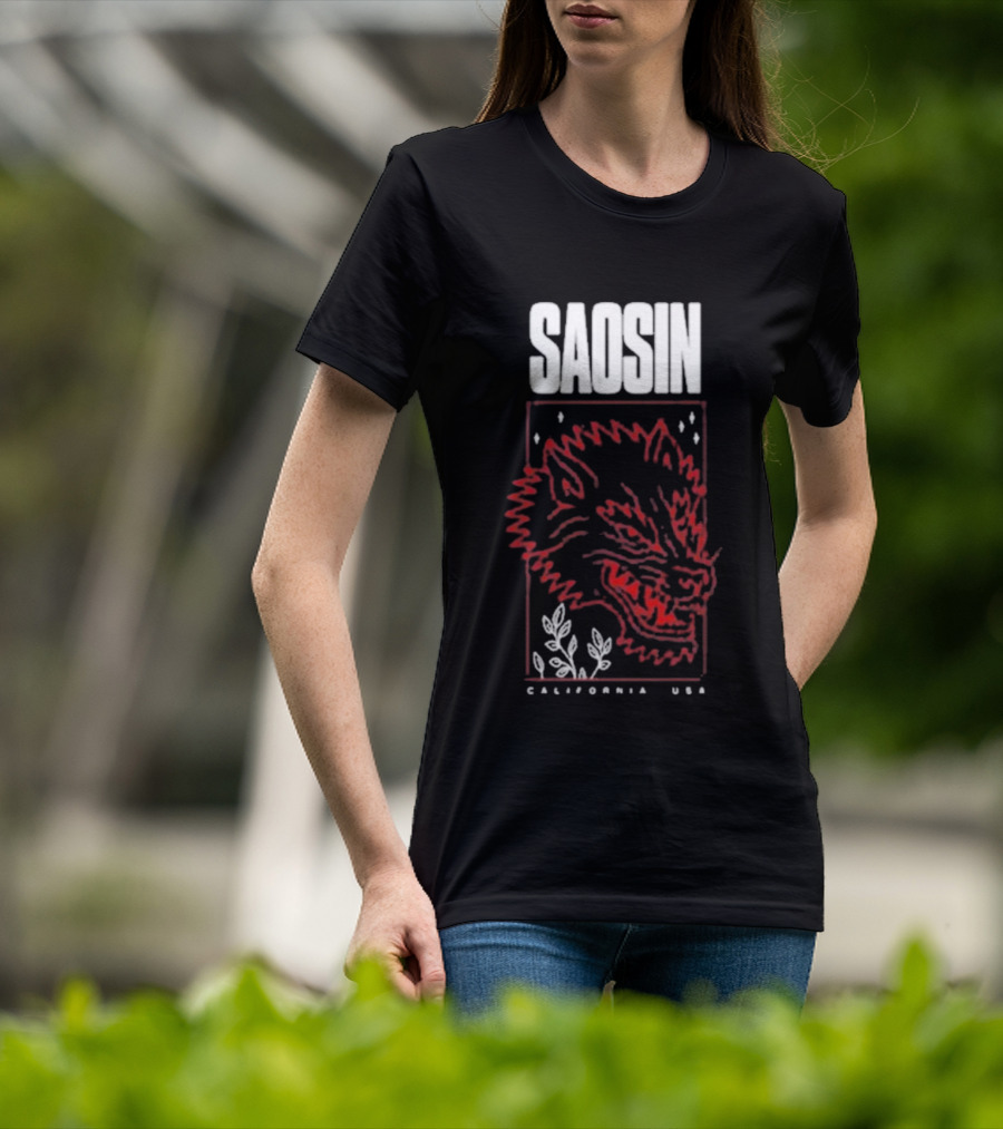 Saosin California USA Wolf Red Outline Design T-Shirt