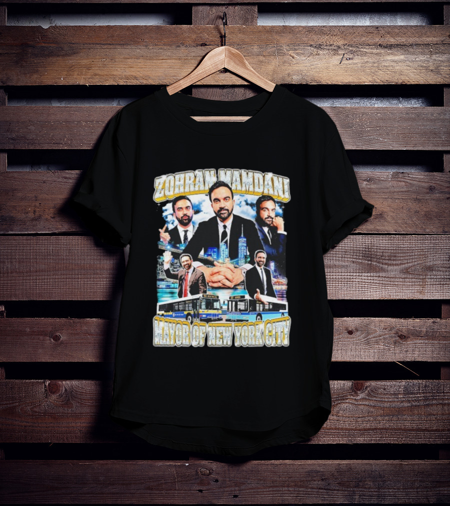 Zohran Mamdani Mayor Of New York City Skyscrapers Buses Skyline T-Shirt