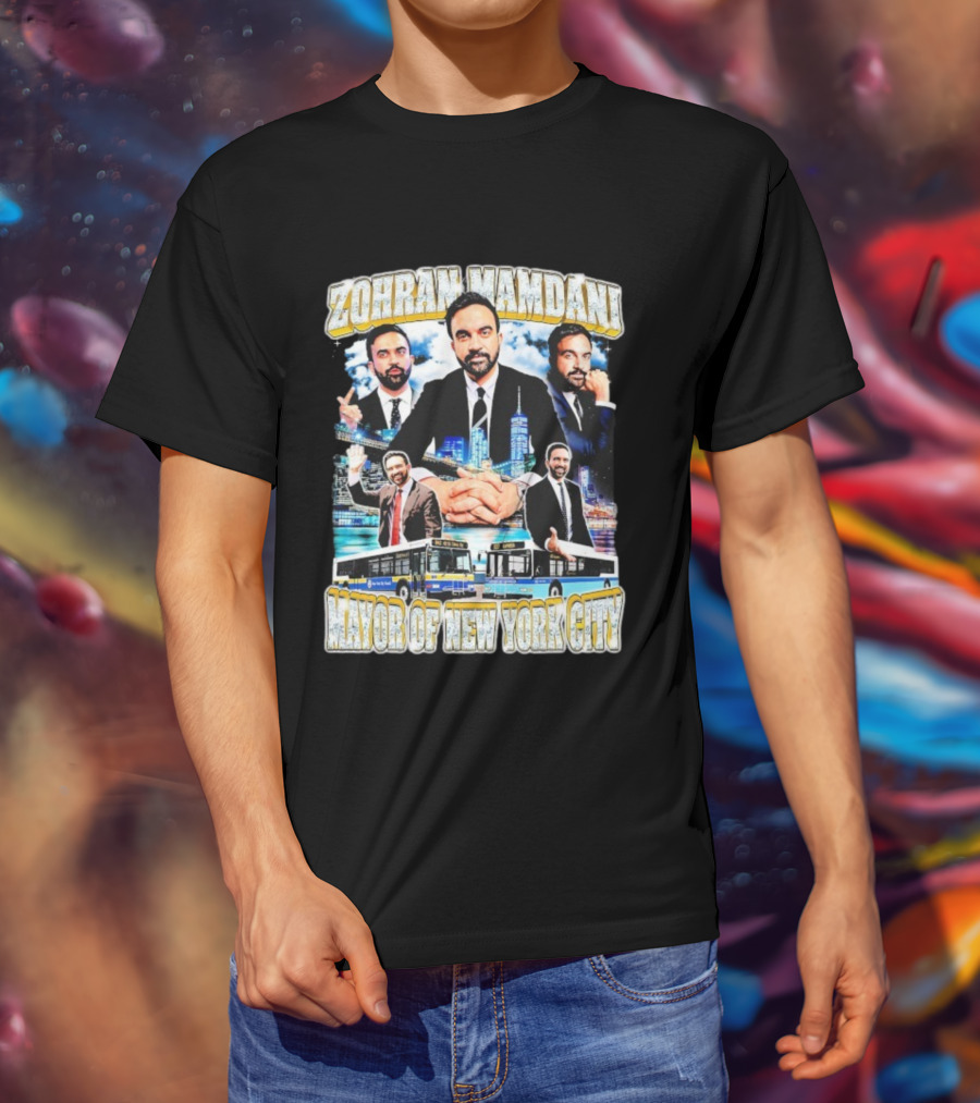 Zohran Mamdani Mayor Of New York City Skyscrapers Buses Skyline T-Shirt