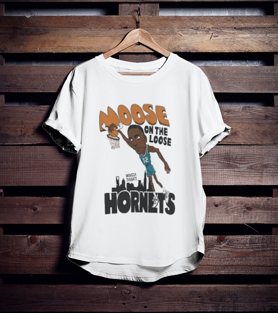 Moose On The Loose Hornets Moussa Diabate Caricature Dunk T-Shirt