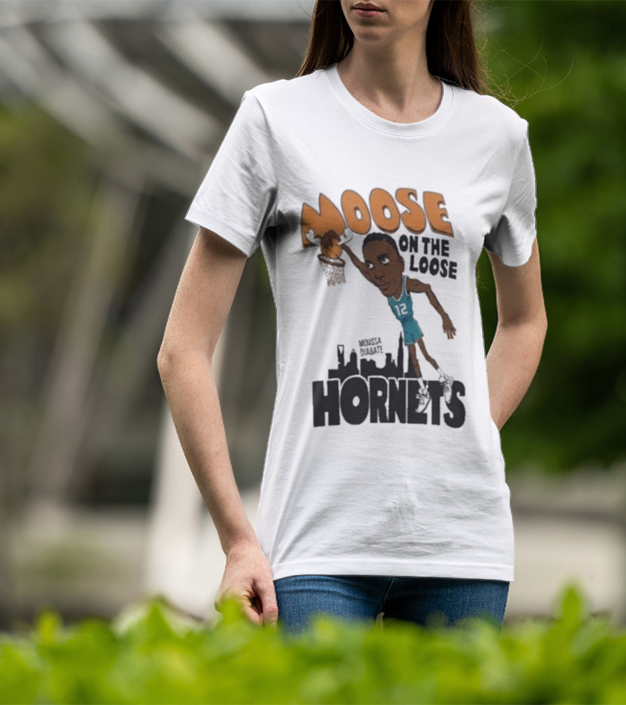 Moose On The Loose Hornets Moussa Diabate Caricature Dunk T-Shirt