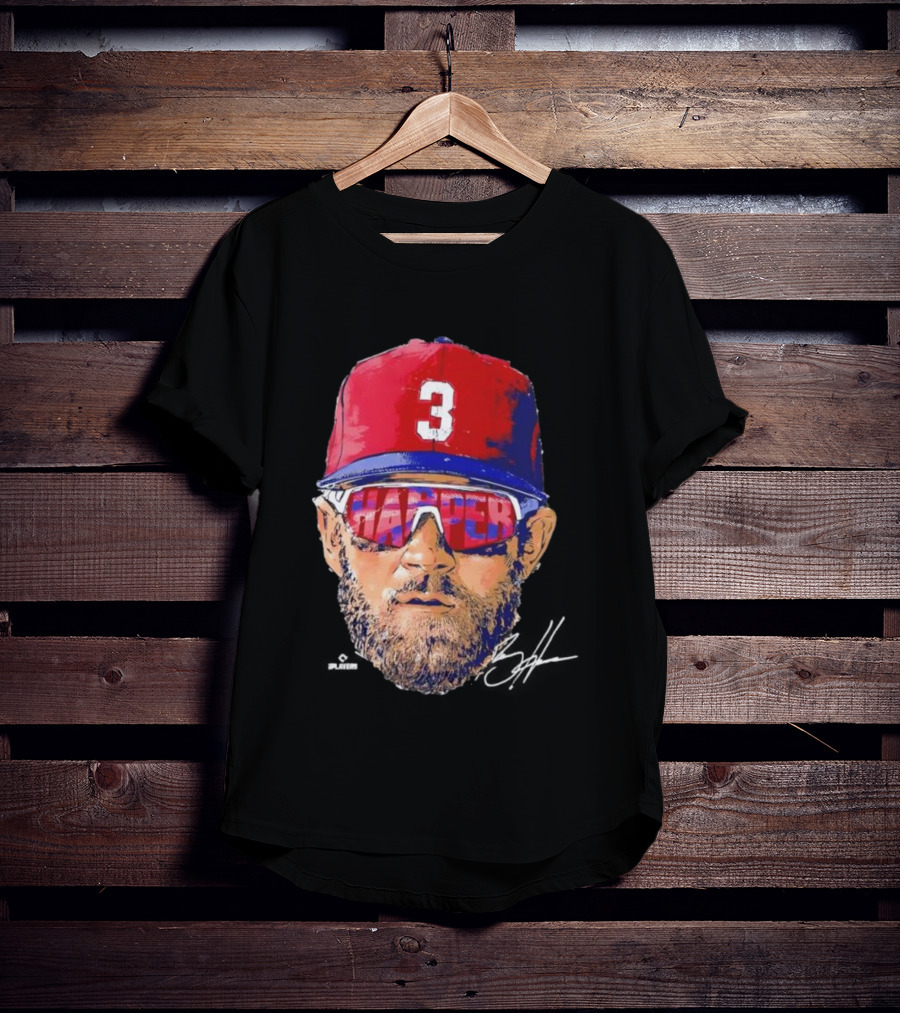 Philadelphia Phillies Bryce Harper Signature Head 3 Cap Sunglasses T-Shirt