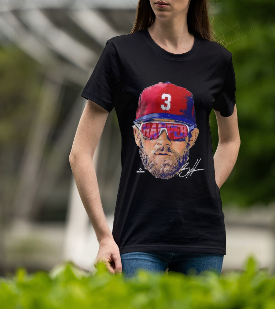 Philadelphia Phillies Bryce Harper Signature Head 3 Cap Sunglasses T-Shirt