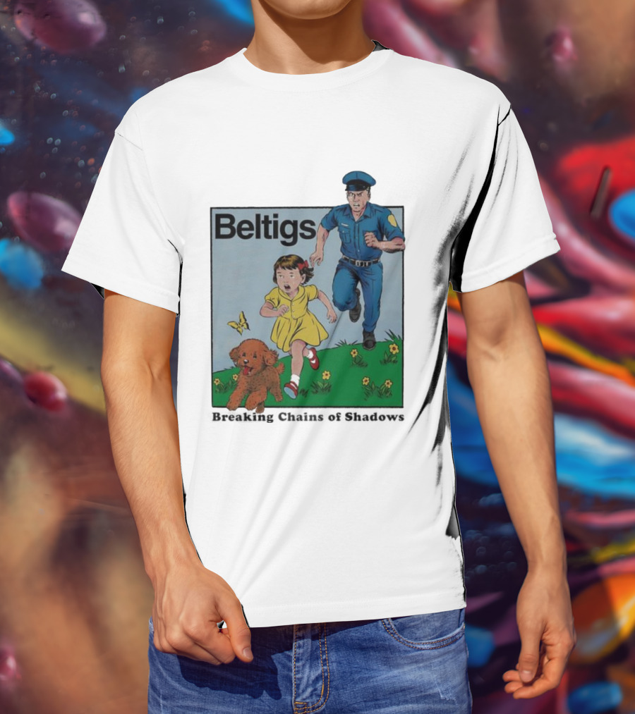 Beltigs Escape Run With Policeman Girl Dog And Butterfly T-Shirt
