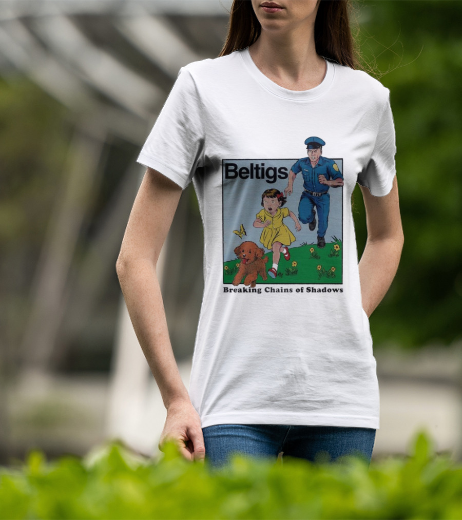 Beltigs Escape Run With Policeman Girl Dog And Butterfly T-Shirt