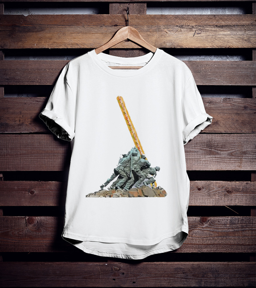 Hoagie Thrower Sandwich Guy Soldiers Raising Sandwich Spoof Satire Joke Anti-Fascist T-Shirt