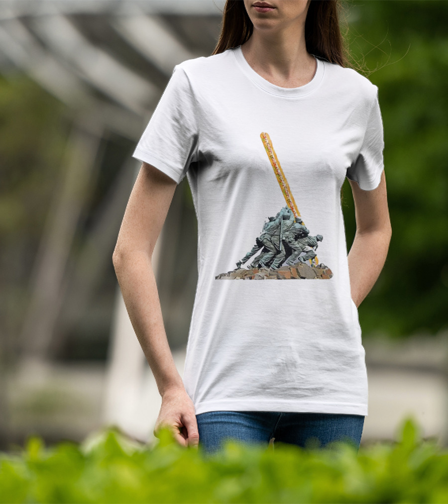 Hoagie Thrower Sandwich Guy Soldiers Raising Sandwich Spoof Satire Joke Anti-Fascist T-Shirt