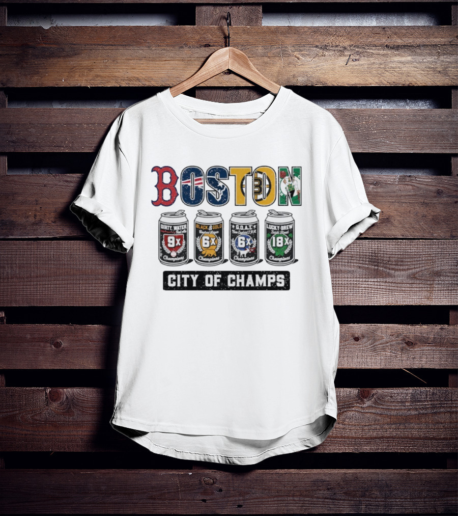 Boston City Of Champions Dirty Water Black Gold G.O.A.T Lucky Brew T-Shirt