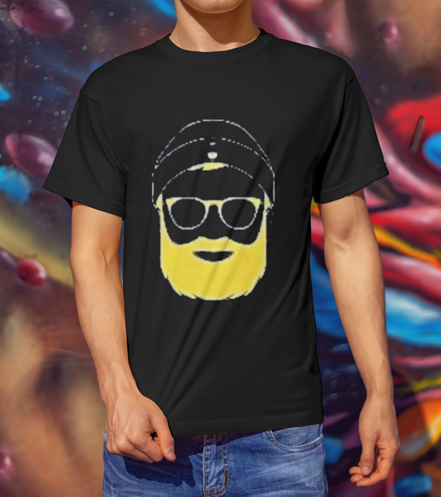 Letterman Beard Glasses Beanie Icon Sketch T-Shirt