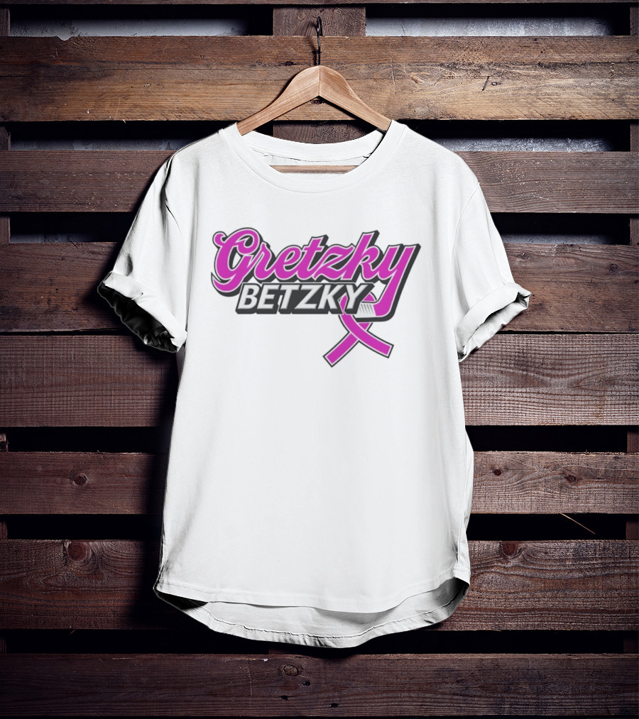 Gretzky Betzky Hockey Awareness Pink Ribbon Hockey Stick T-Shirt