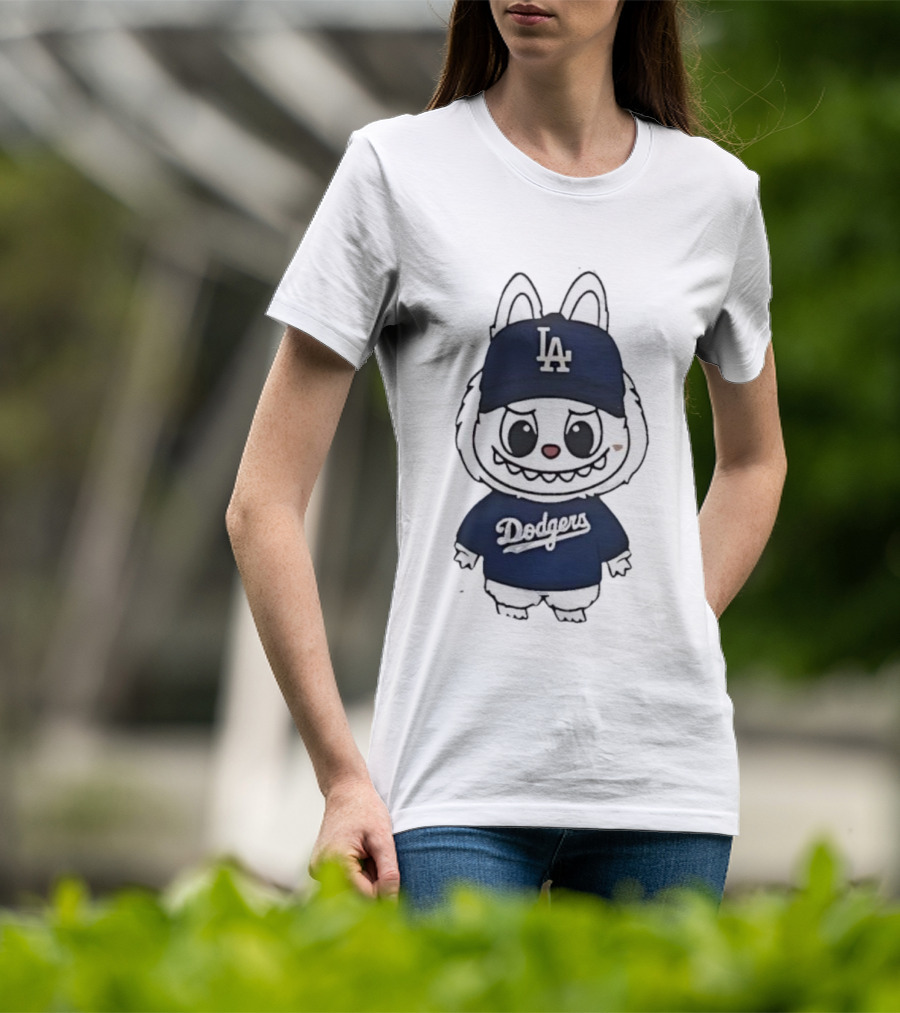 Labubu In Dodgers Gear Los Angeles Dodgers Hat And Outfit T-Shirt