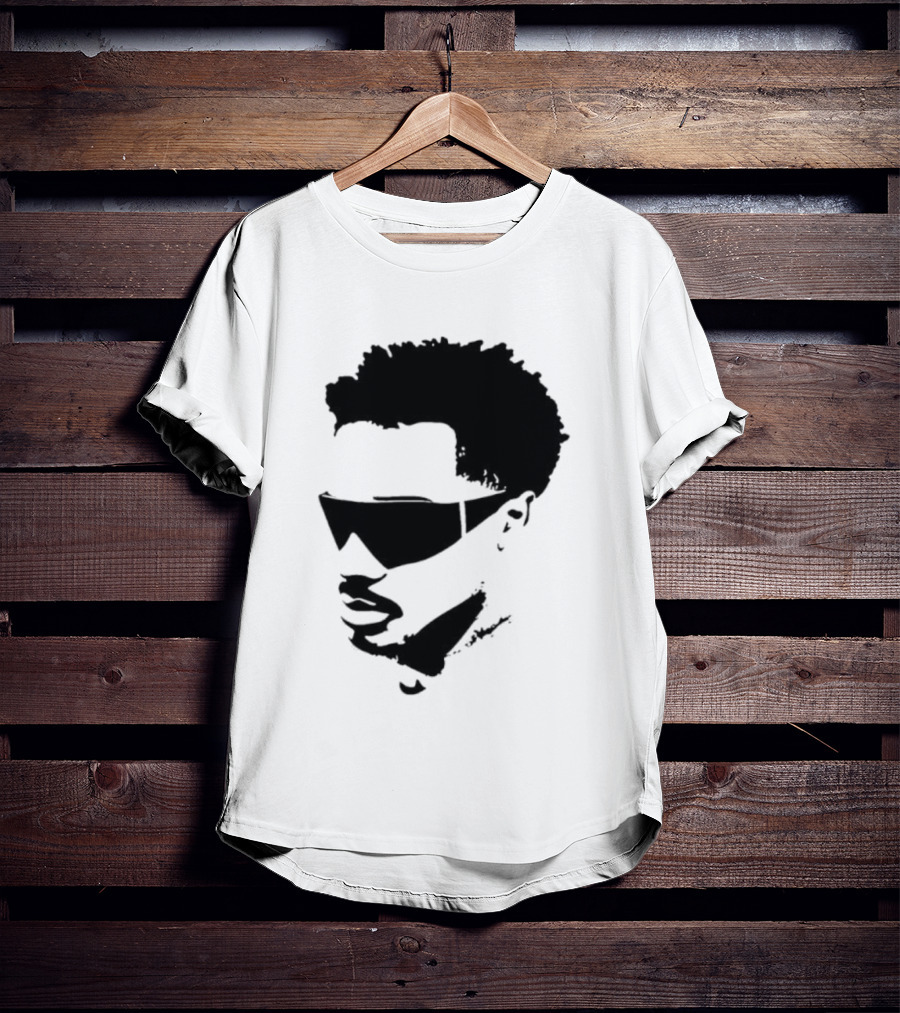 Plaqueboymax Face Outline With Sunglasses And Abstract Hair Sketch T-Shirt