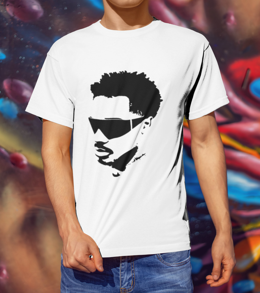 Plaqueboymax Face Outline With Sunglasses And Abstract Hair Sketch T-Shirt