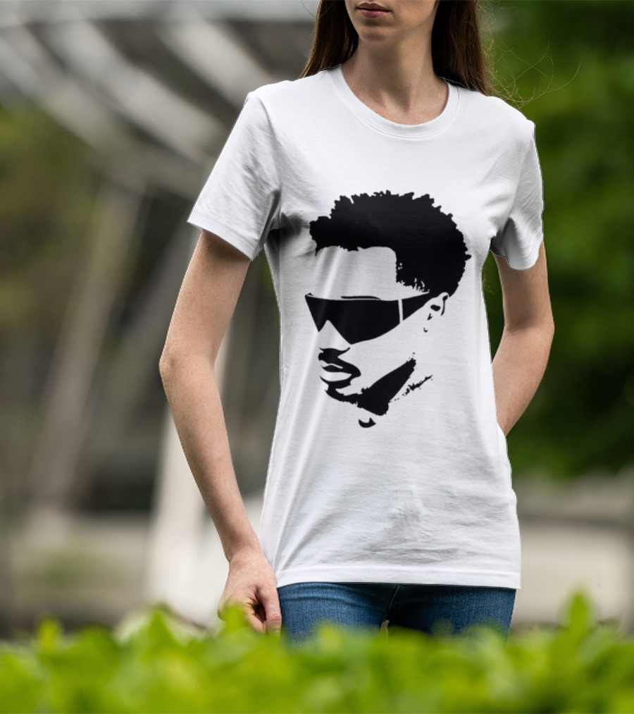 Plaqueboymax Face Outline With Sunglasses And Abstract Hair Sketch T-Shirt