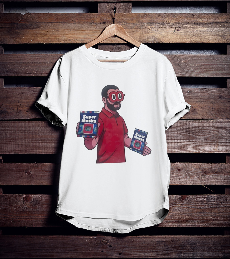 Super Masks Red Character Holding Packages With Eye Mask T-Shirt