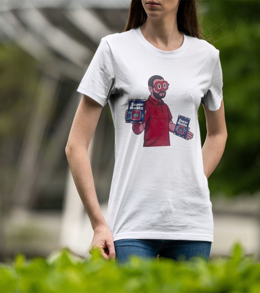 Super Masks Red Character Holding Packages With Eye Mask T-Shirt