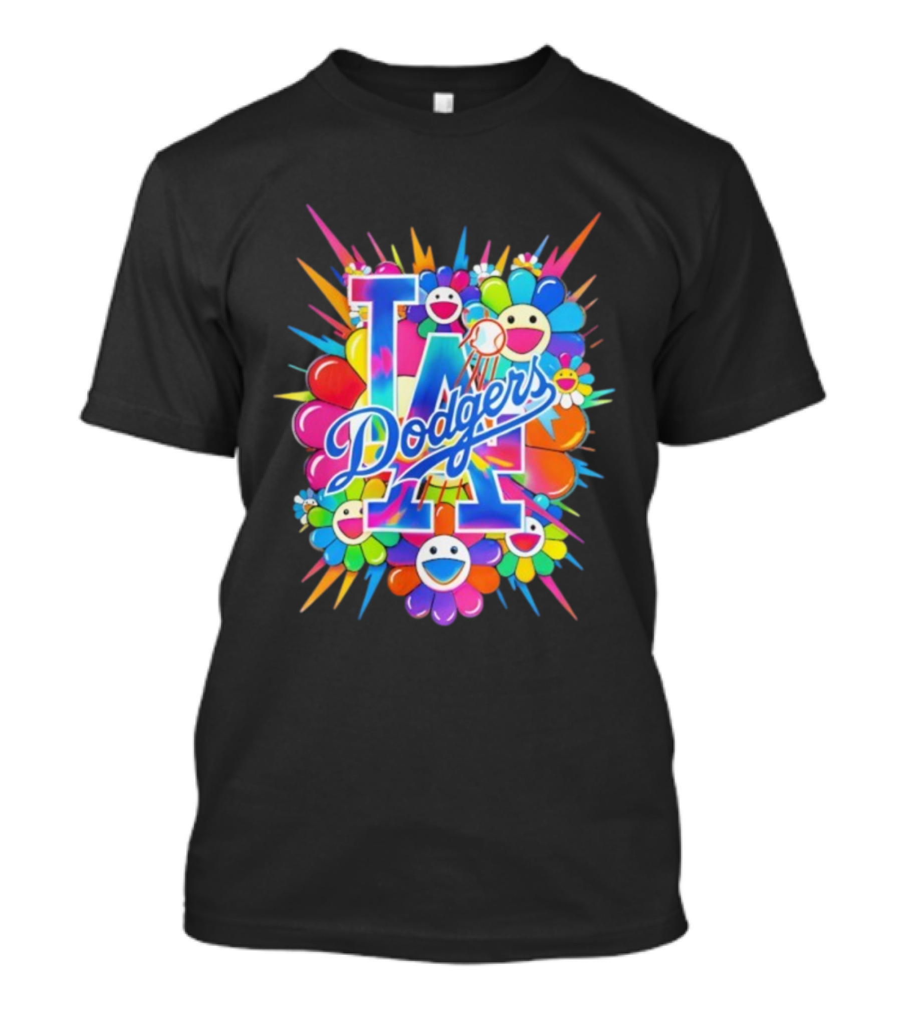 LA Dodgers Murakami Flower Burst Smiley Baseball T-Shirt