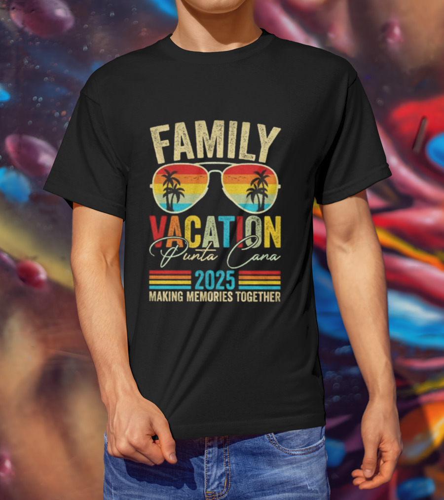 Family Vacation Punta Cana 2025 Making Memories Together Vintage Sunglasses Palms T-Shirt