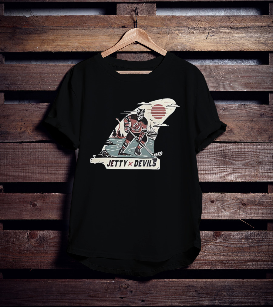 Jetty X New Jersey Devils NHL Player Vintage Skeleton Hockey Sunset Scene T-Shirt
