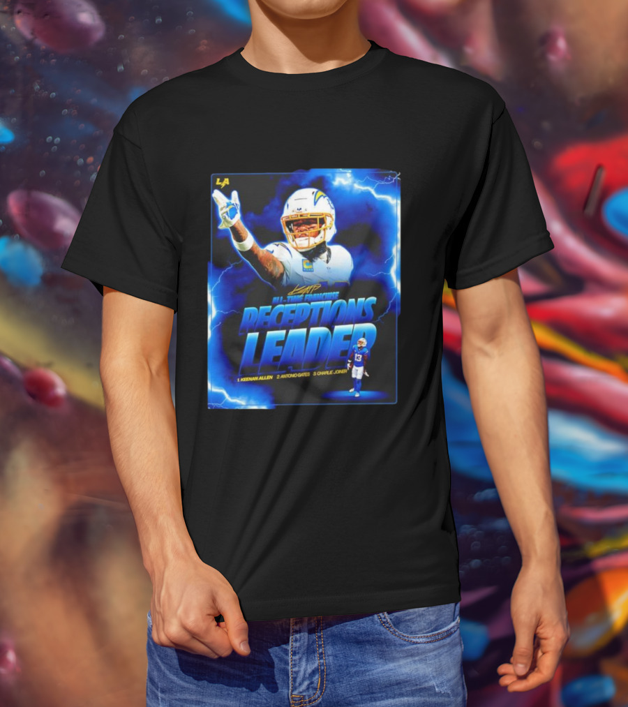 Keenan Allen Chargers All-Time Franchise Receptions Leader Lightning Theme T-Shirt