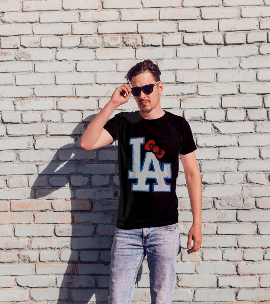 LA Dodgers Hello Kitty Bow Embroidery Collaboration T-Shirt