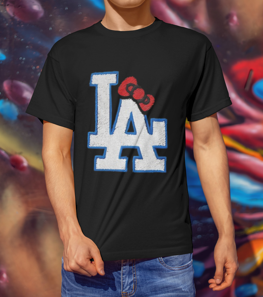 LA Dodgers Hello Kitty Bow Embroidery Collaboration T-Shirt