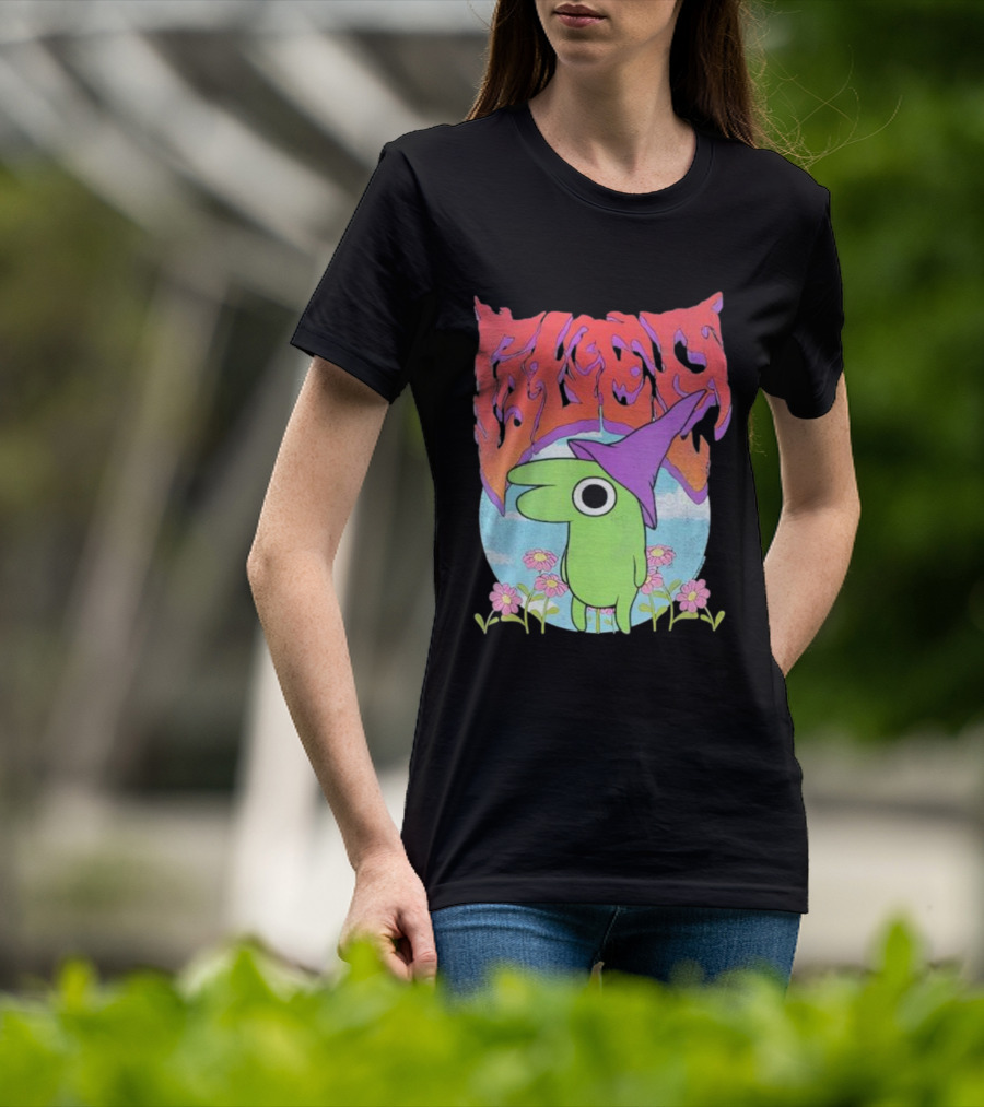 Glep Vintage Heavy Metal Cartoon With Flowers And Witch Hat T-Shirt