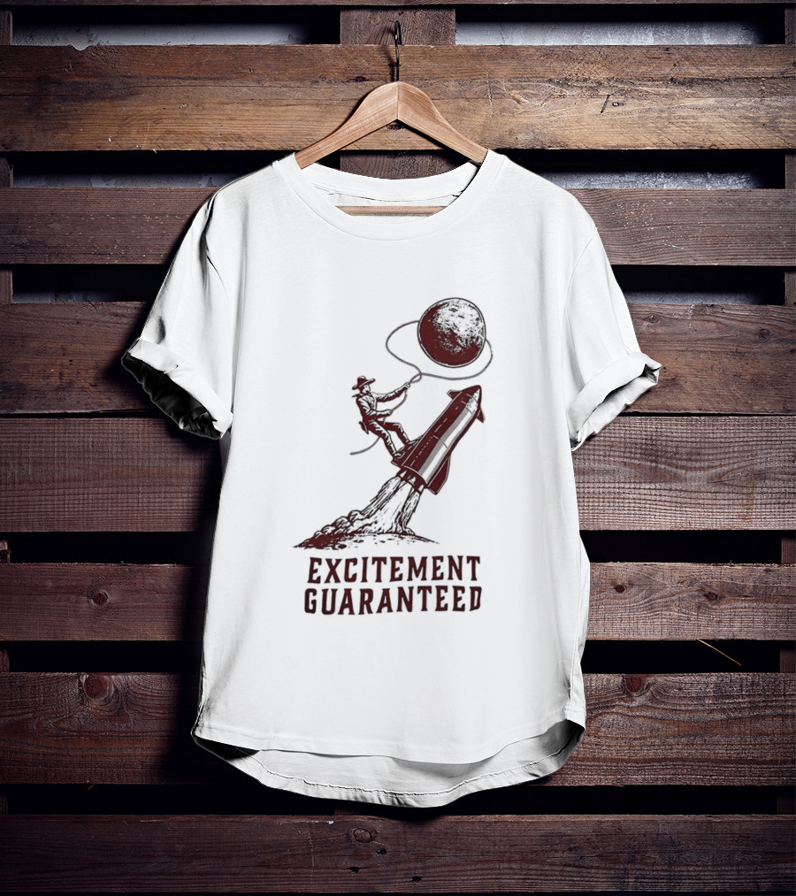 Excitement Guaranteed Cowboy Riding Rocket Lassoing Moon T-Shirt