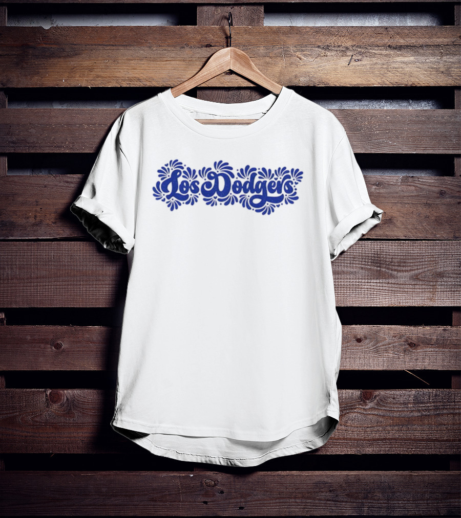 Mexican Talavera Inspired Los Angeles Dodgers Floral Text T-Shirt