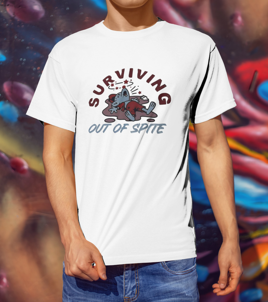 Surviving Out Of Spite Cartoon Illustration Character In Red Outfit T-Shirt