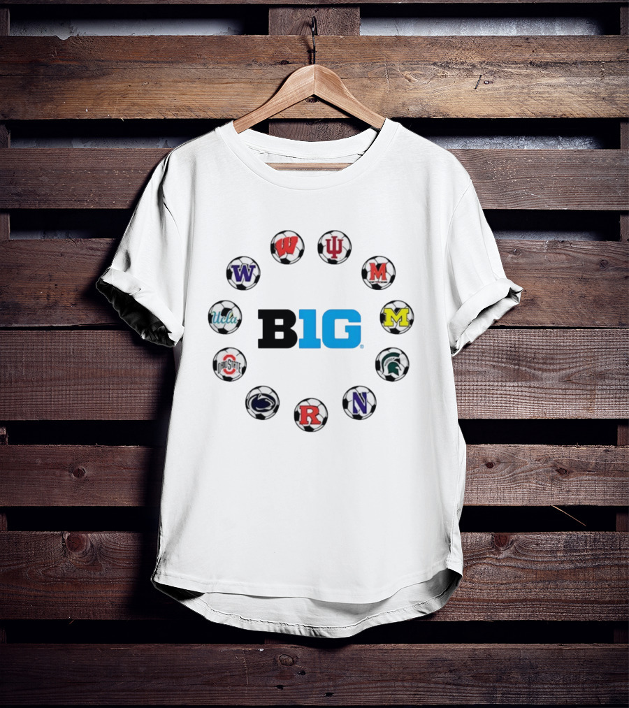 Big Ten Soccer College Teams Logos Featuring Wisconsin Indiana Maryland Michigan UCLA Ohio State Penn State Northwestern T-Shirt