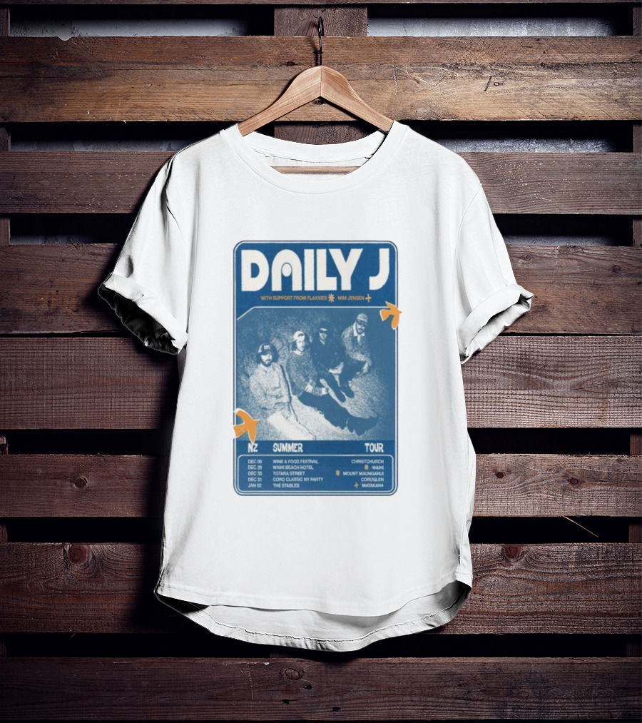 Daily J NZ Summer Tour 2025-2026 Support From Flaxxies Mim Jensen Christchurch Matakana T-Shirt