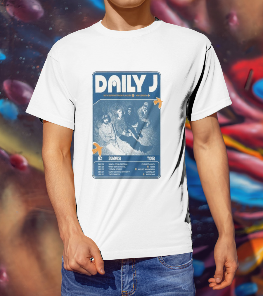Daily J NZ Summer Tour 2025-2026 Support From Flaxxies Mim Jensen Christchurch Matakana T-Shirt