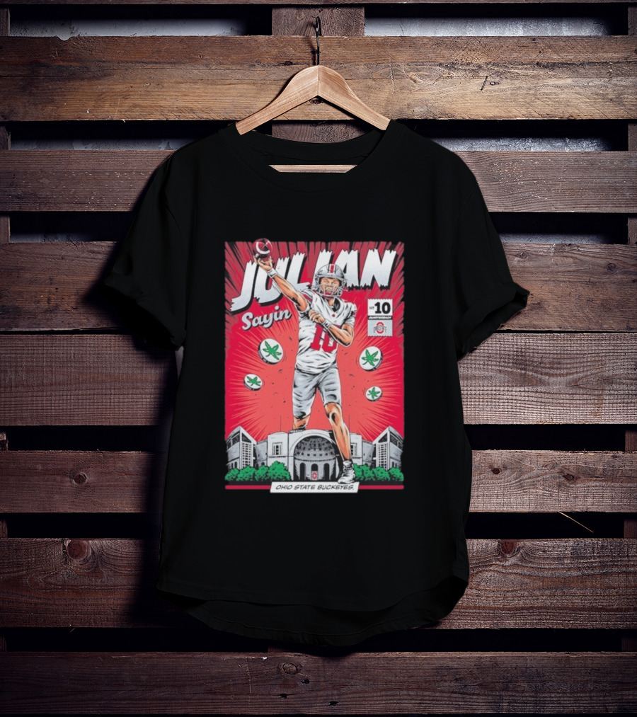Julian Sayin Ohio State Buckeyes Number 10 Comic Superheroes Stadium T-Shirt