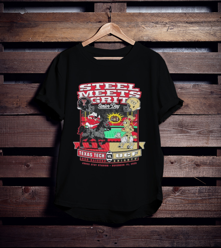 Steel Meets Grit Texas Tech Red Raiders Vs UCF Knights Senior Day Jones AT&T Stadium Mascot November 15 2025 T-Shirt