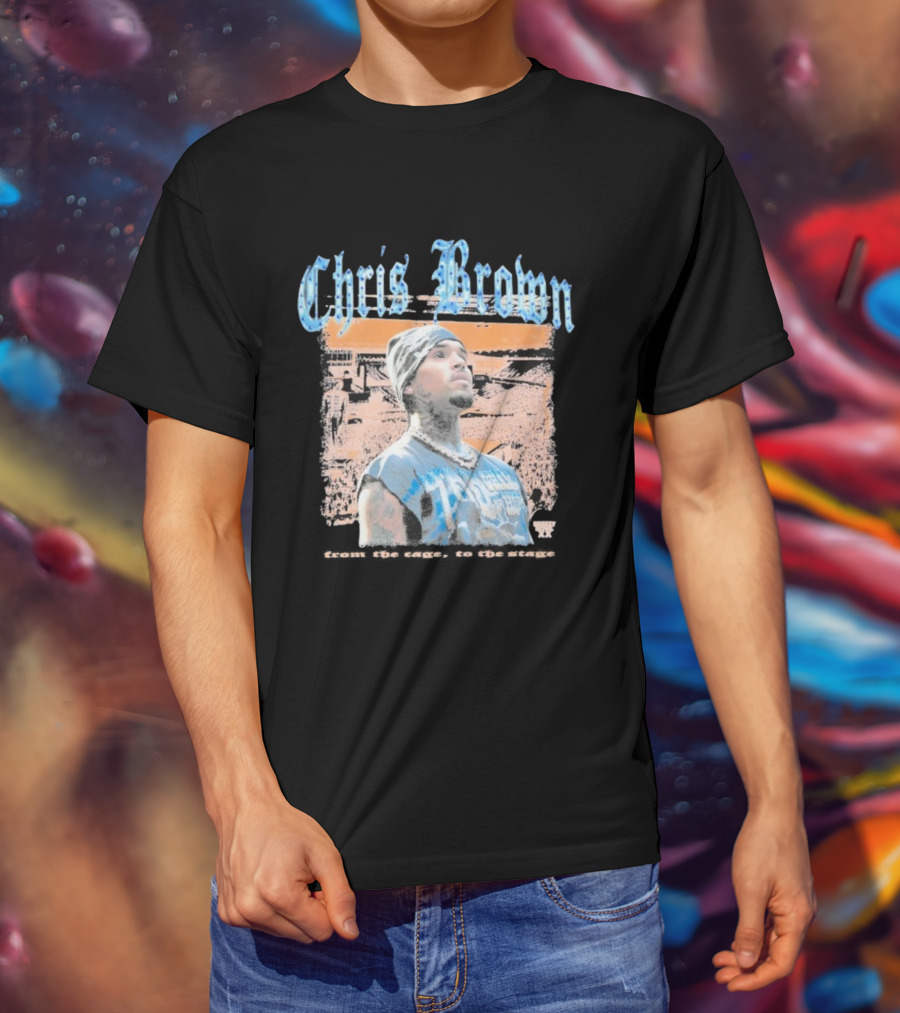 Chris Brown From The Cage To Stage Breezy Bowl XX Rhinestone Concert Performance T-Shirt