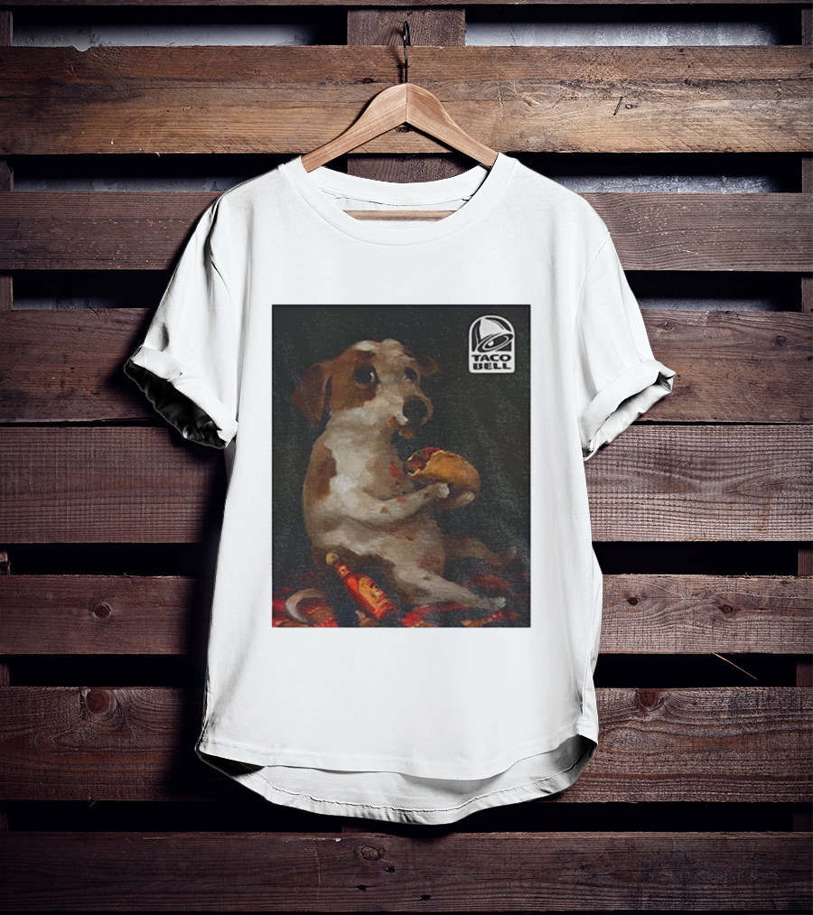 Dog With Taco Bell Burrito And Hot Sauce Funny Meme T-Shirt