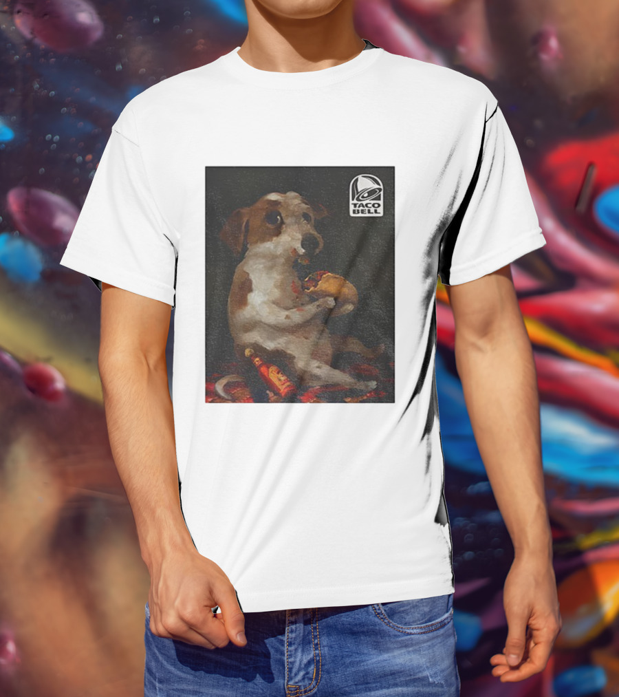 Dog With Taco Bell Burrito And Hot Sauce Funny Meme T-Shirt