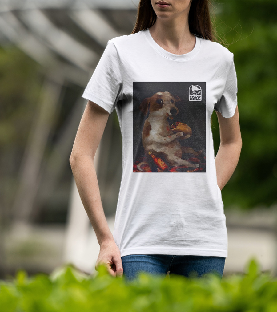 Dog With Taco Bell Burrito And Hot Sauce Funny Meme T-Shirt