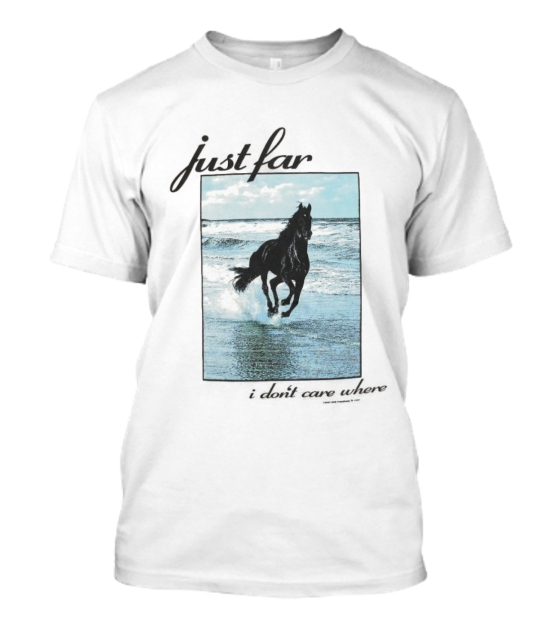 Just Far Away I Don’t Care Where Horse Beach Ocean Waves T-Shirt