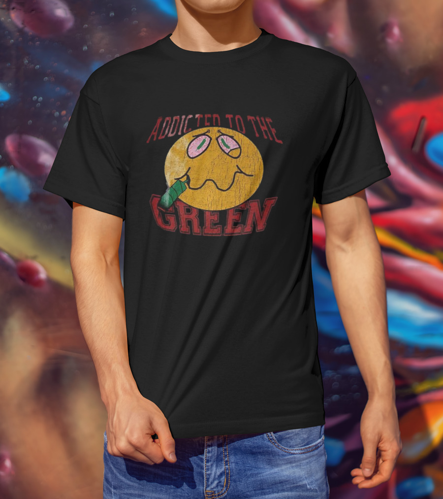 Addicted To The Green Smiley Face Smoking Icon T-Shirt