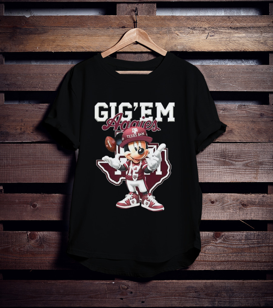 Gig’em Aggies Texas A&M Mickey Mouse Football Map T-Shirt
