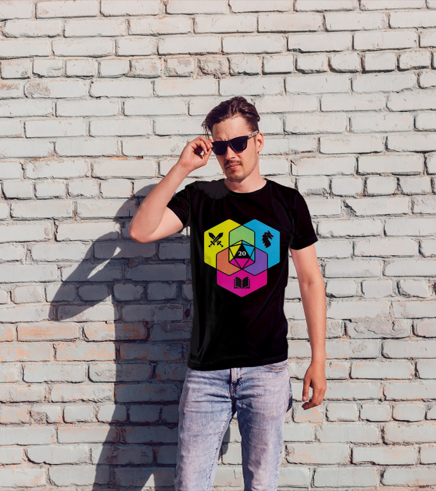 RGB CMYK Venn Diagram 20 Swords Dragon Book Icons Dungeons And Dragons Dice T-Shirt
