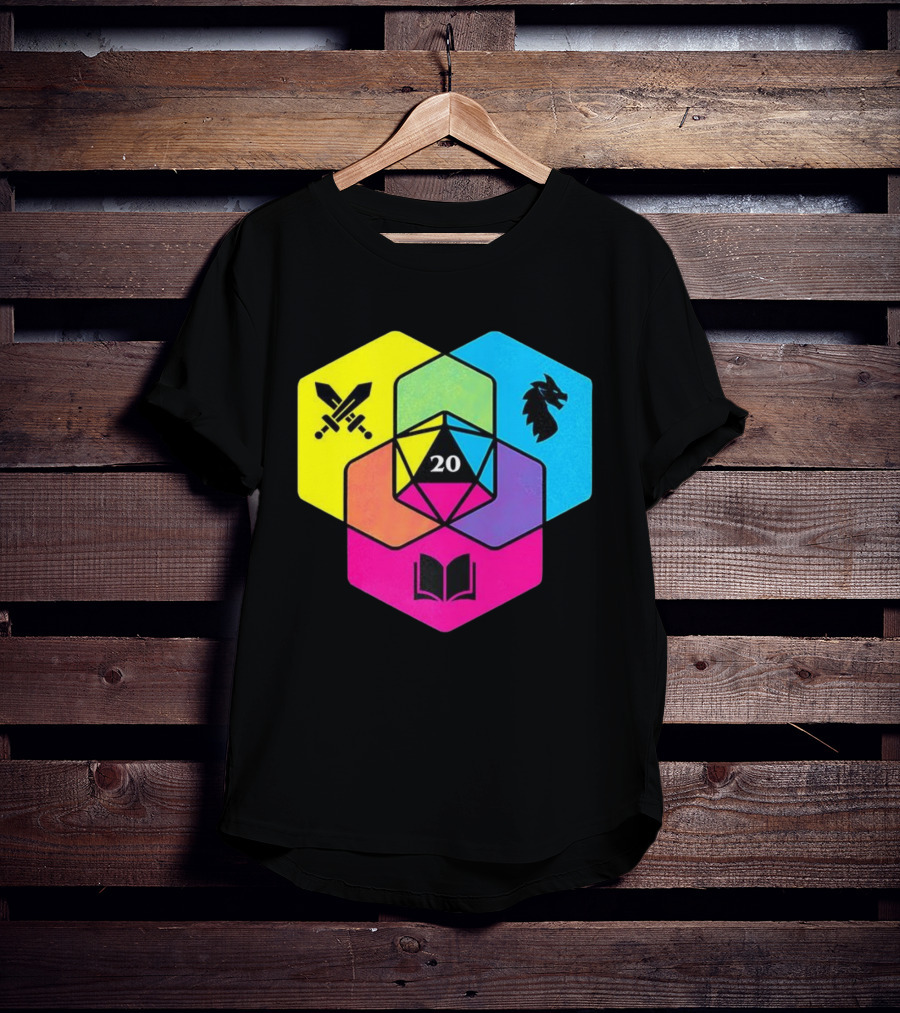RGB CMYK Venn Diagram 20 Swords Dragon Book Icons Dungeons And Dragons Dice T-Shirt