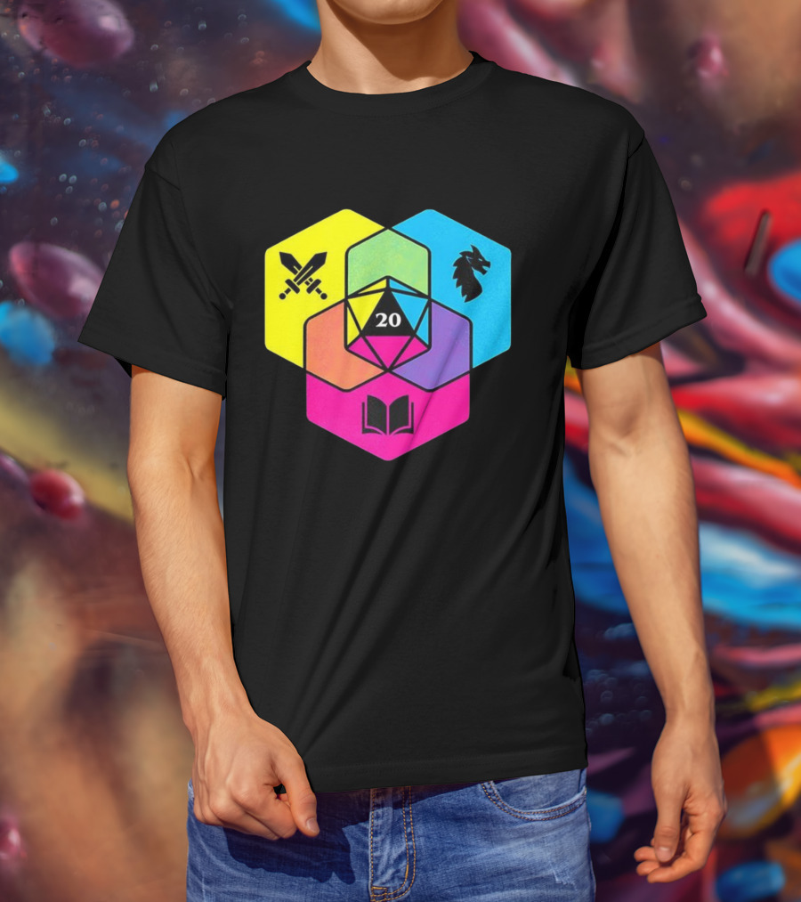 RGB CMYK Venn Diagram 20 Swords Dragon Book Icons Dungeons And Dragons Dice T-Shirt