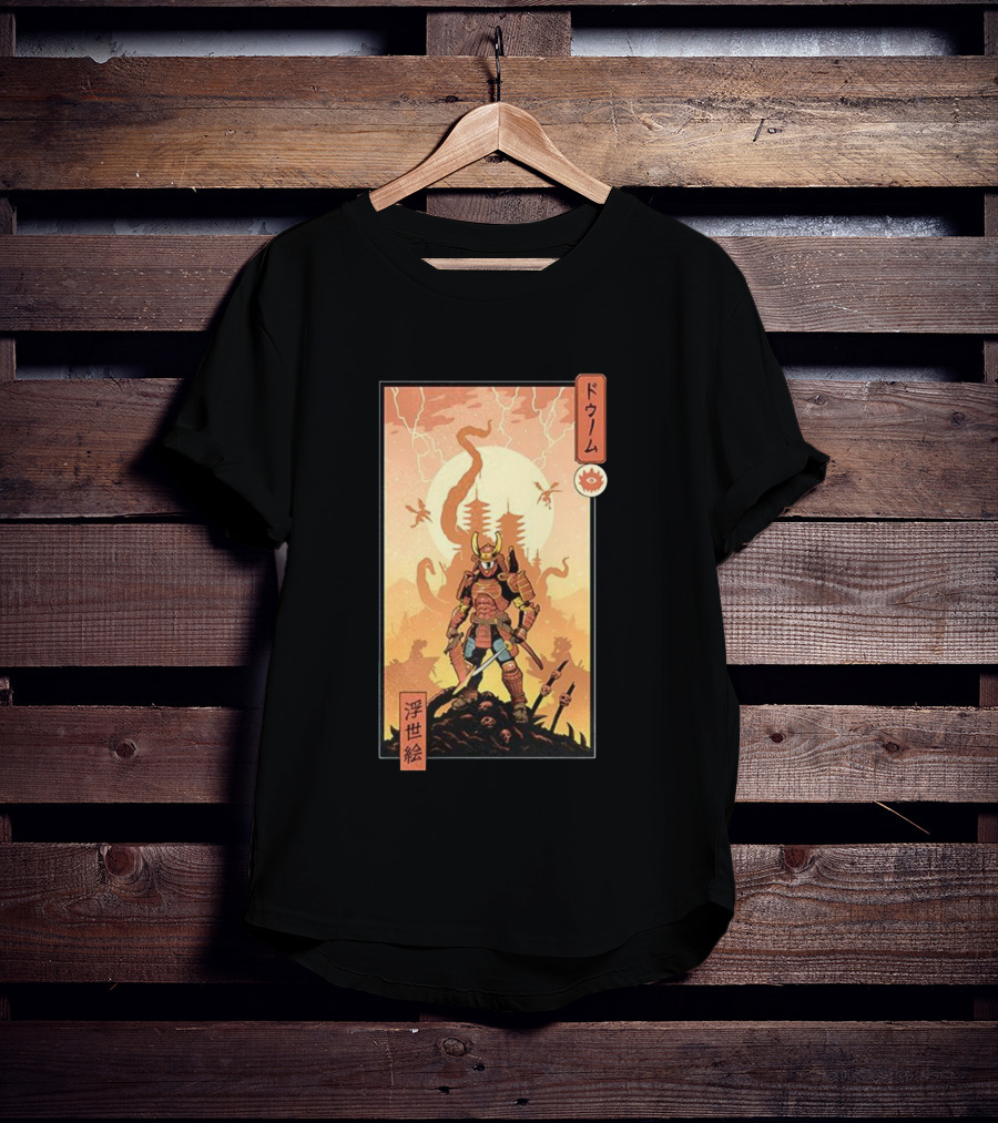 Samurai Doom Ukiyo-E Style Japanese Warrior Demon Battle Art T-Shirt
