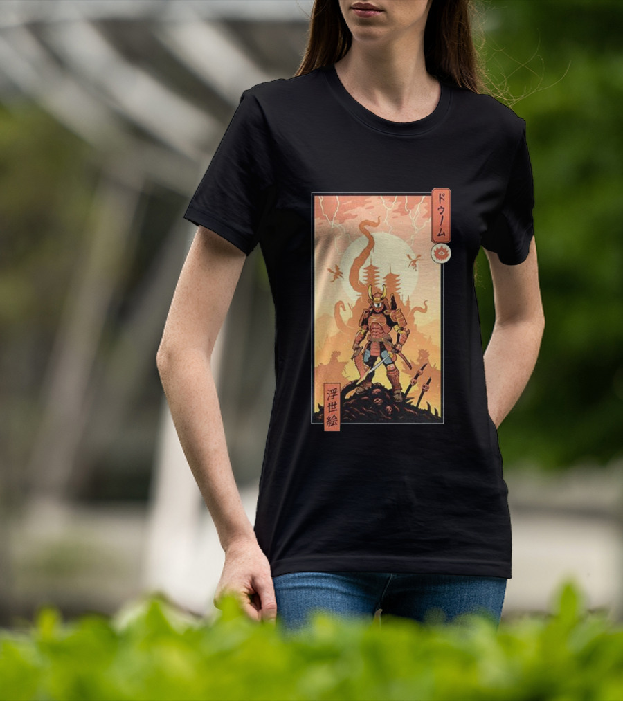 Samurai Doom Ukiyo-E Style Japanese Warrior Demon Battle Art T-Shirt