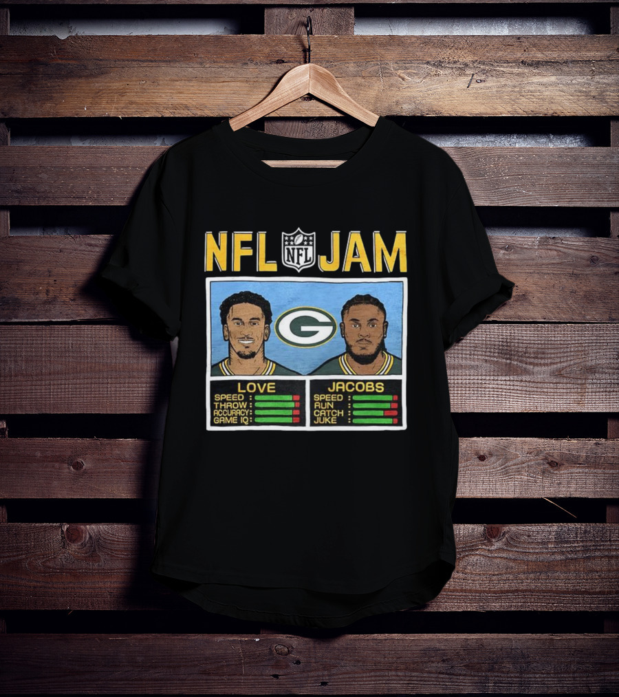 NFL Jam Jordan Love Josh Jacobs Green Bay Packers Video Game Style T-Shirt